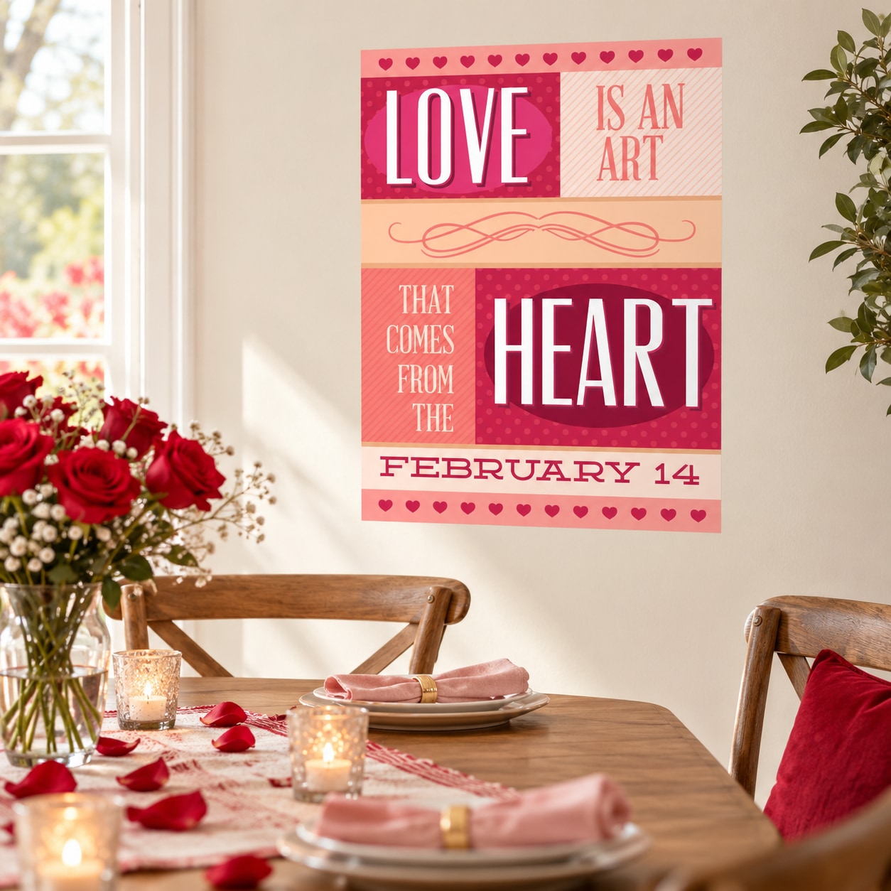 Feb 14 heart-themed sticker with pink hearts and 'LOVE...HEART' typography