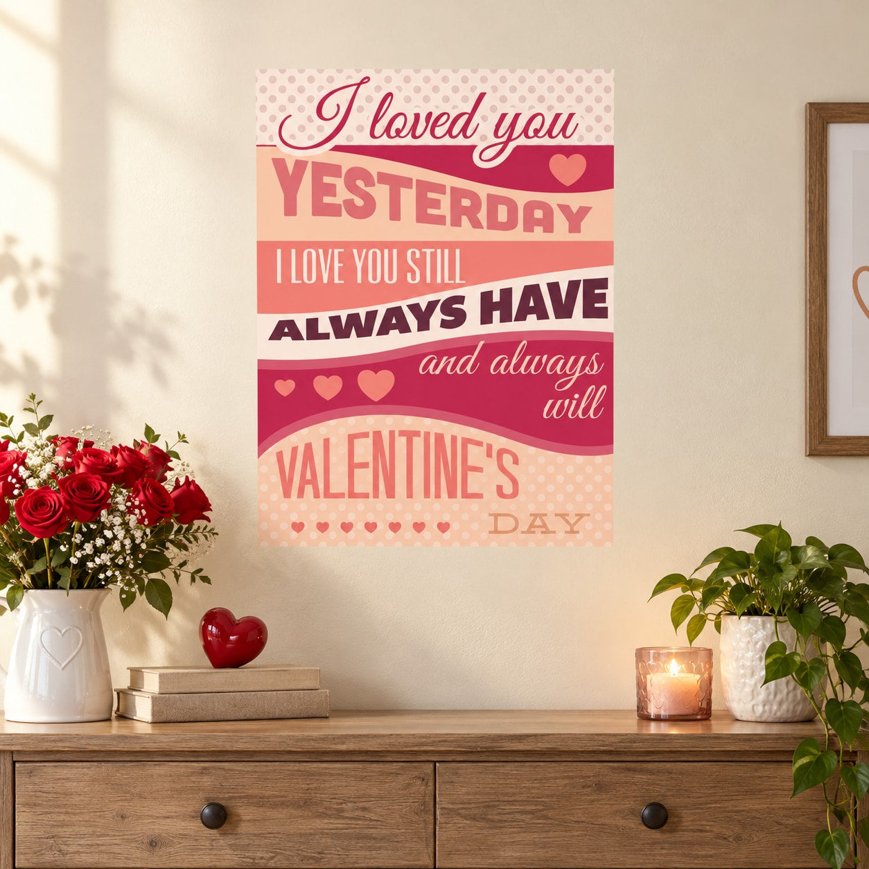 Valentine's quote sticker, pink and red striped typography on a square background