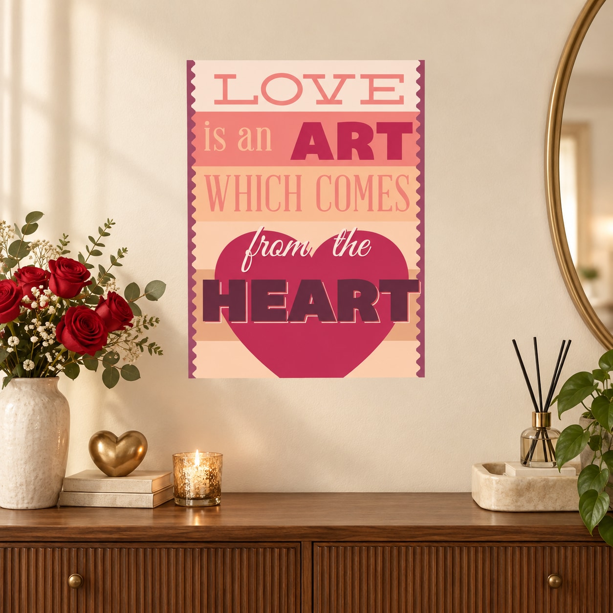 Pink typographic love quote sticker with a heart shape and "from the HEART" text