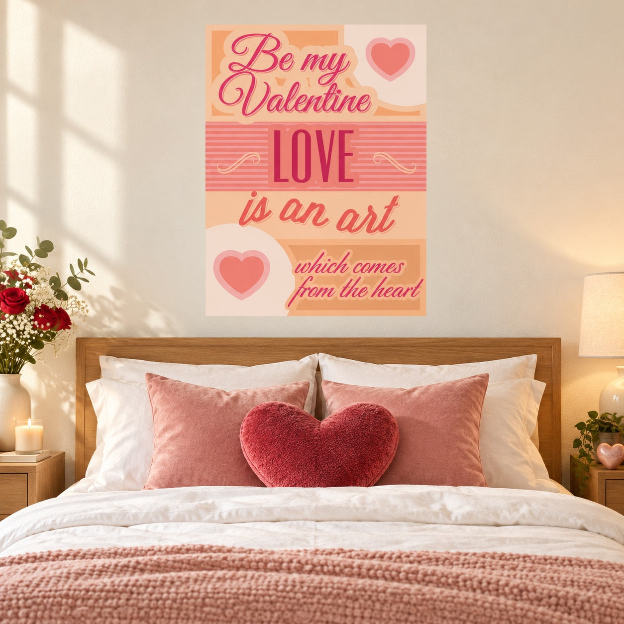 Valentine love quote sticker with pink heart, 'Be my Valentine' and LOVE lettering
