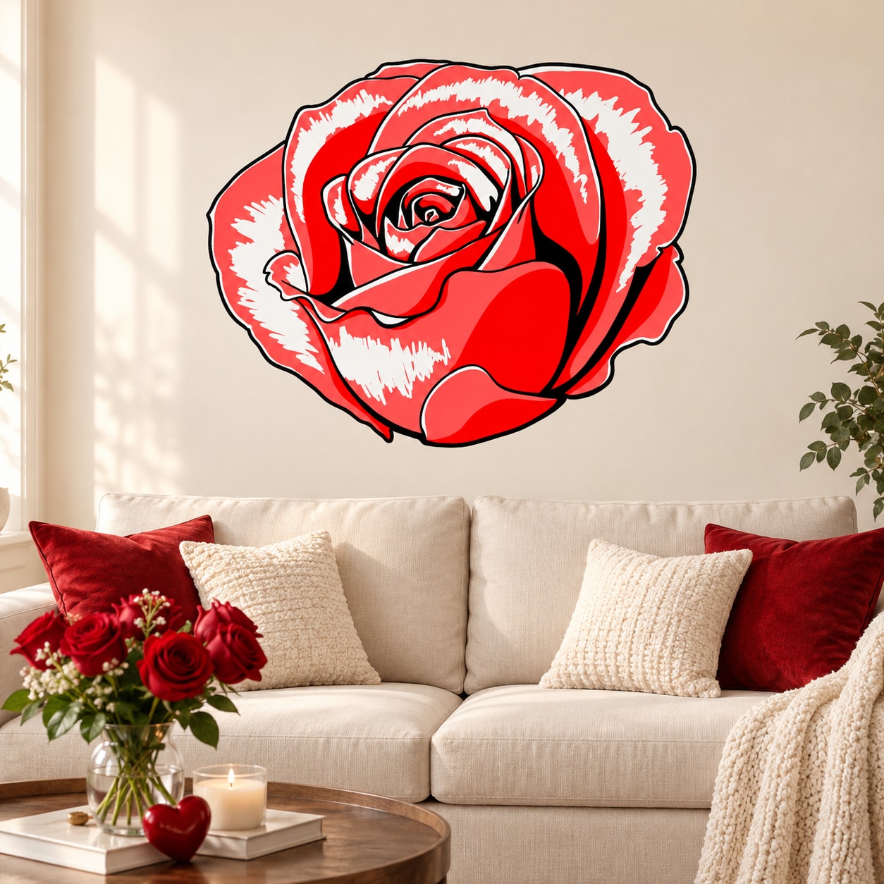 Valentine’s rose sticker with red and white petals design