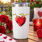 Valentine heart cup tumbler with red heart and umbrella graphic sticker