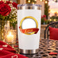 Stainless steel tumbler with gold ring and Love ribbon banner sticker