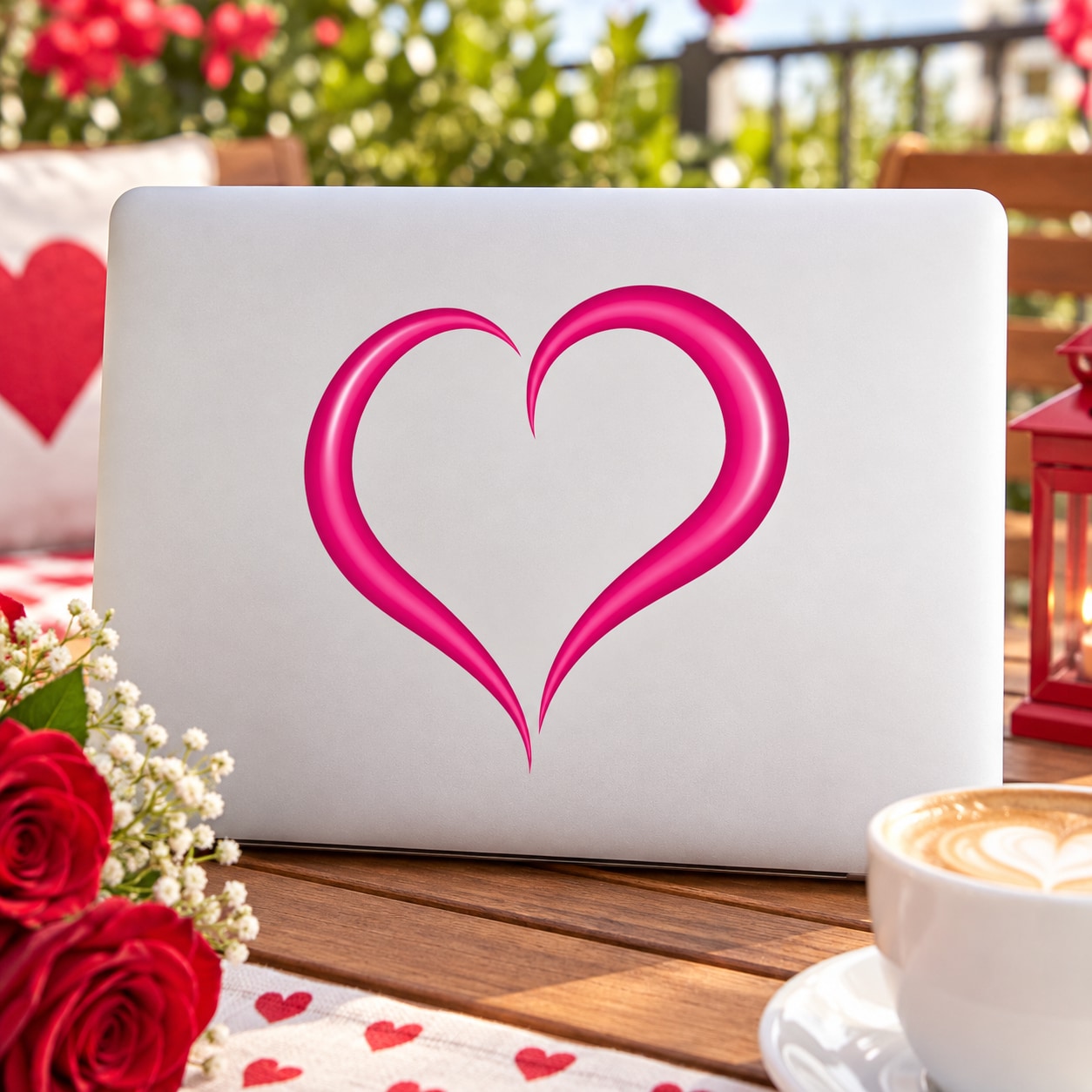 Pink gestural heart Valentine's Day decal on white backing