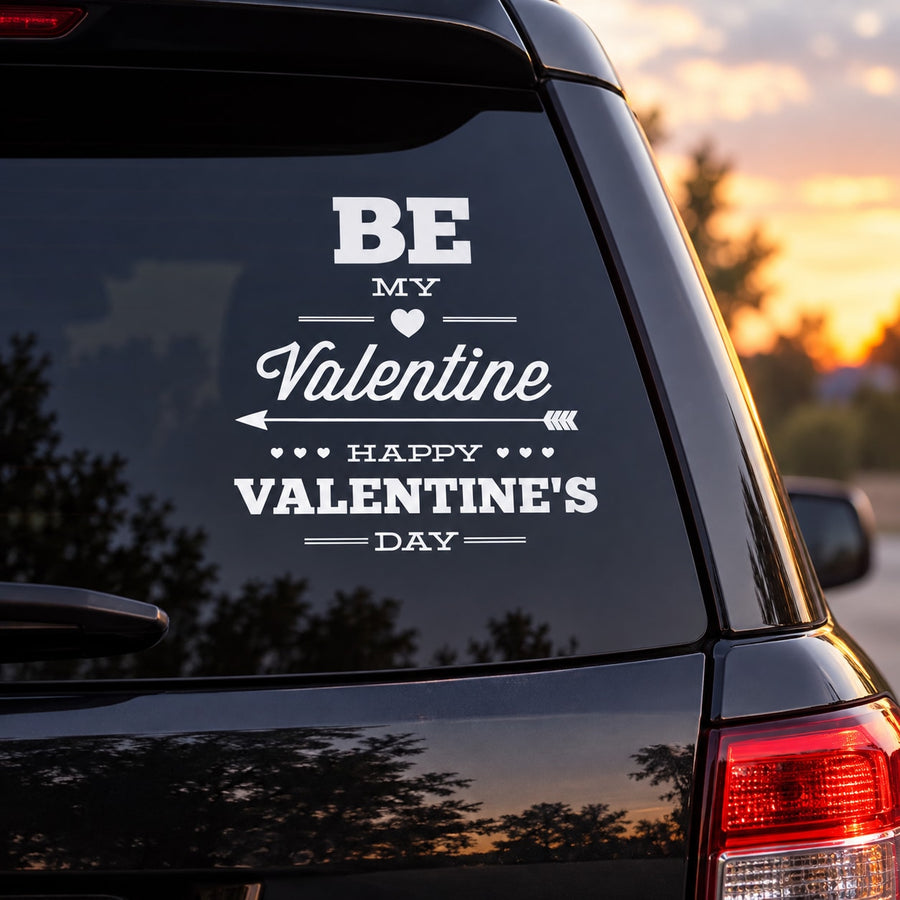 Be My Valentine Happy Valentines Day car window decal with heart text