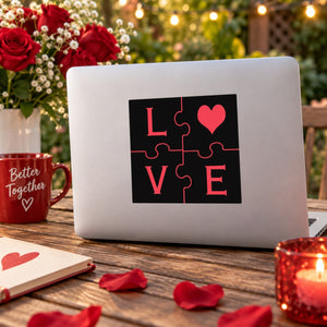 Valentine puzzle decal spelling LOVE with red heart icon