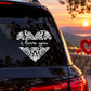 White ornate heart frame car decal with “I love you” lettering