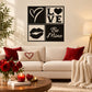 Valentine's Day square decal with LOVE, Be Mine, heart outline, and lips icon