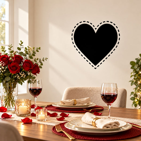 Black heart wall decal with dotted outline