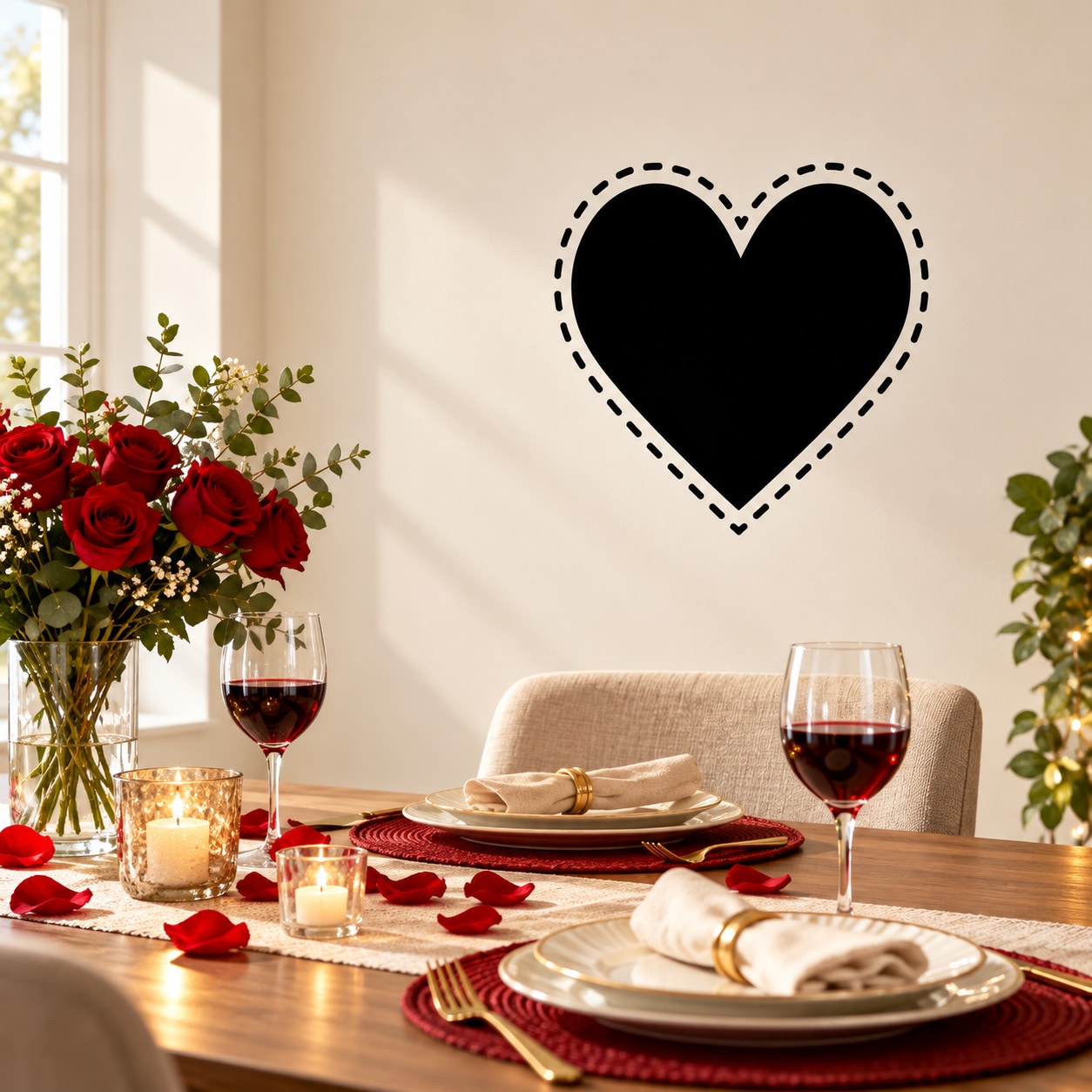 Black heart wall decal with dotted outline