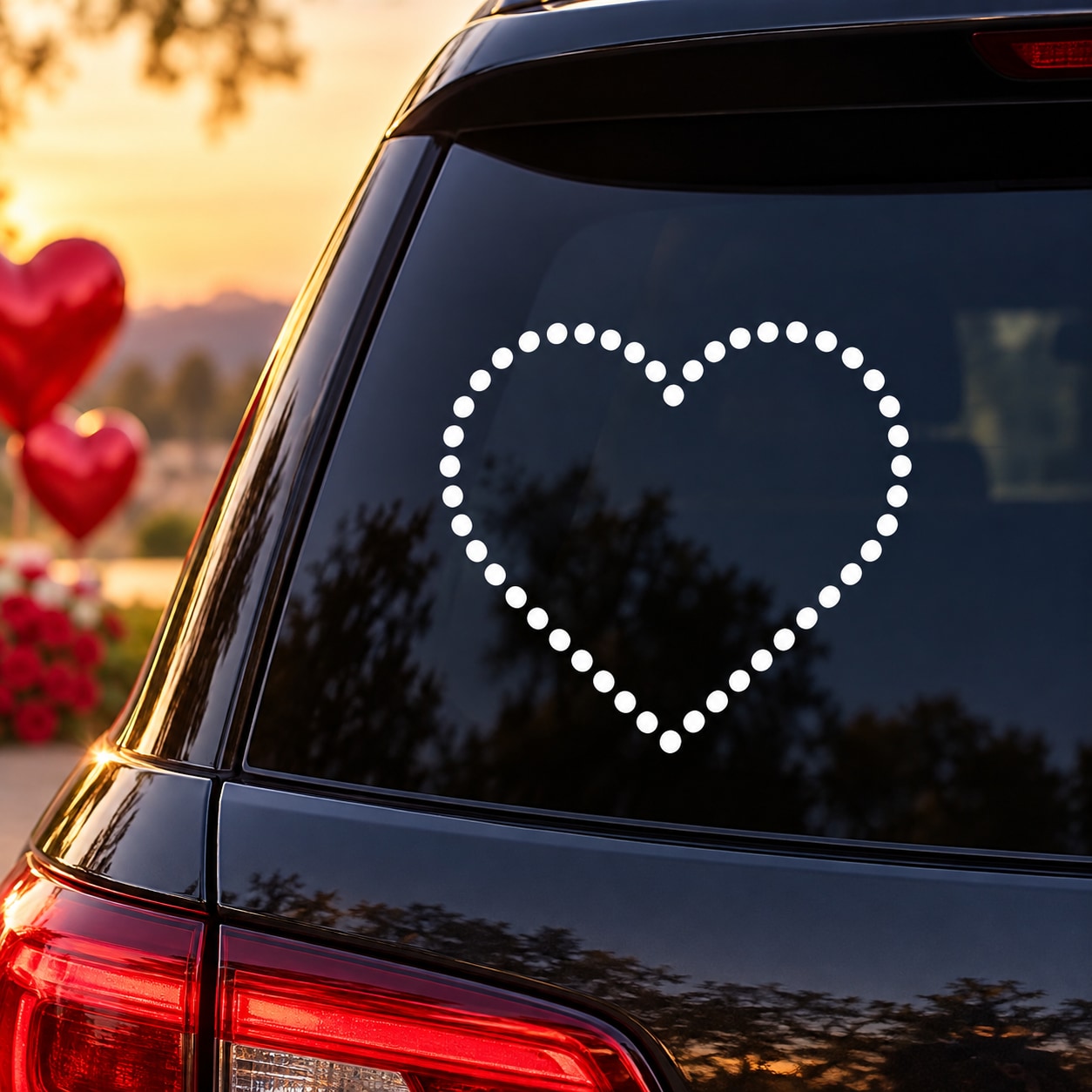 Dot hearts Valentine's Day car decal, white heart made of dots