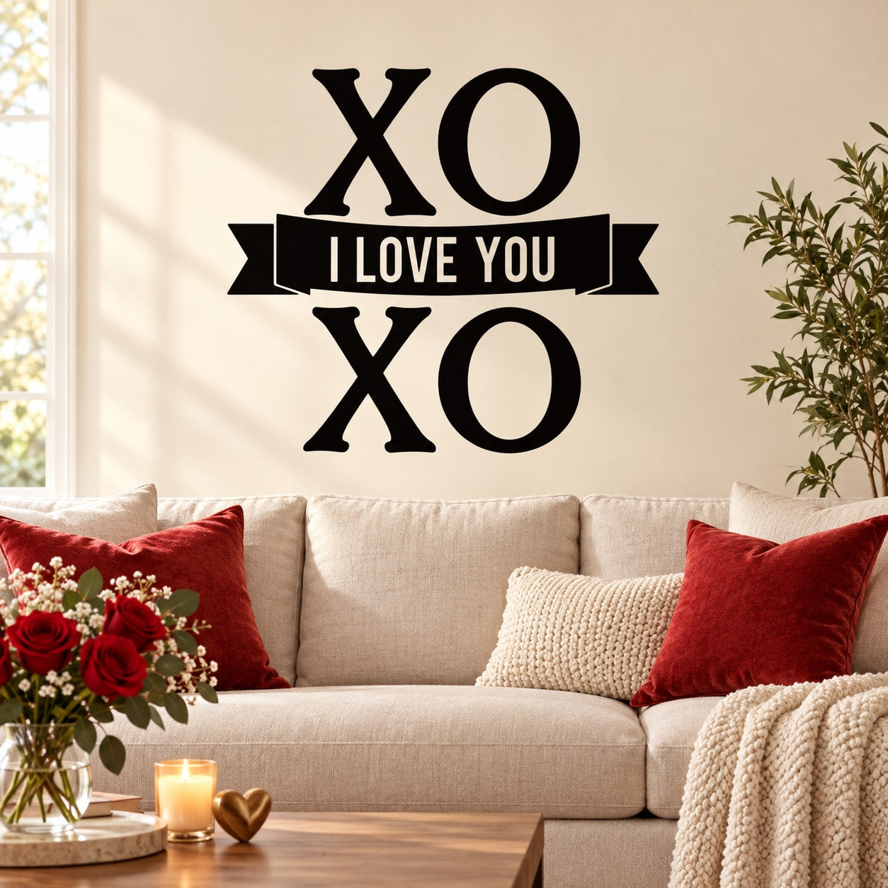 Valentine's XOXO wall decal reading 'I LOVE YOU' with XO hearts