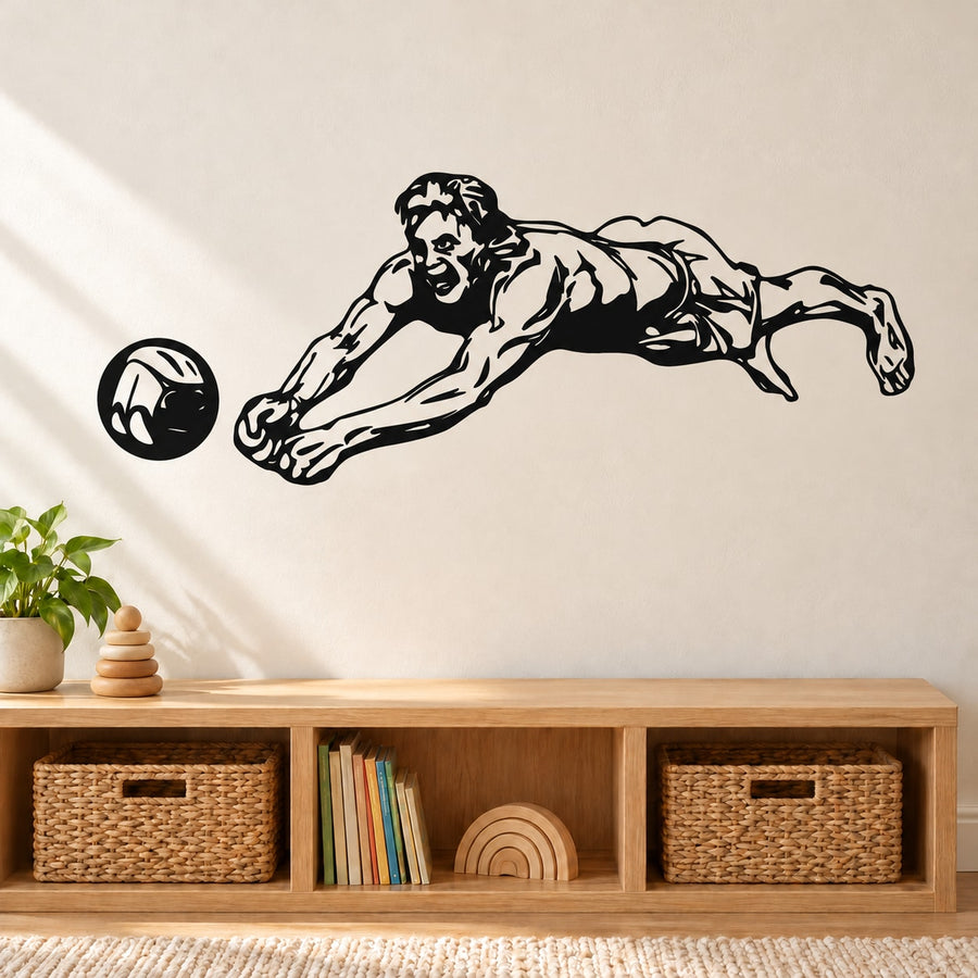 Volleyball wall decal featuring a diving player with a volleyball
