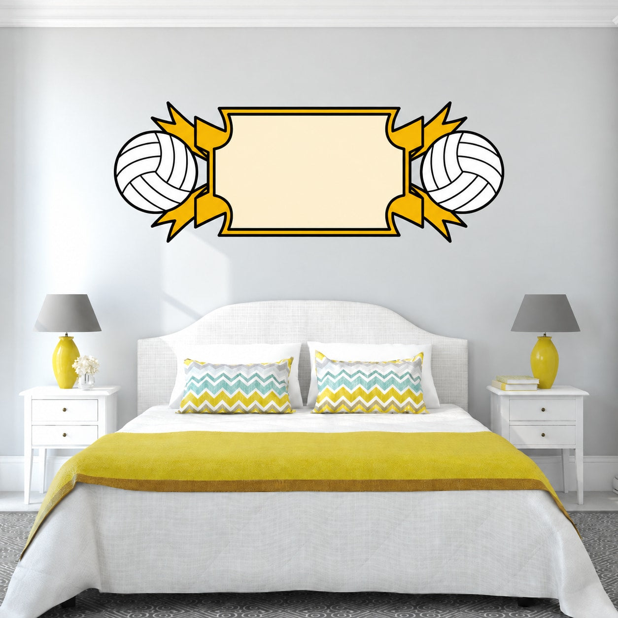 Volleyball wall decal vinyl sticker with empty banner and star accents