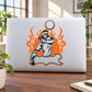 Flame-themed sports mascot vinyl decal sticker with basketball and orange flames