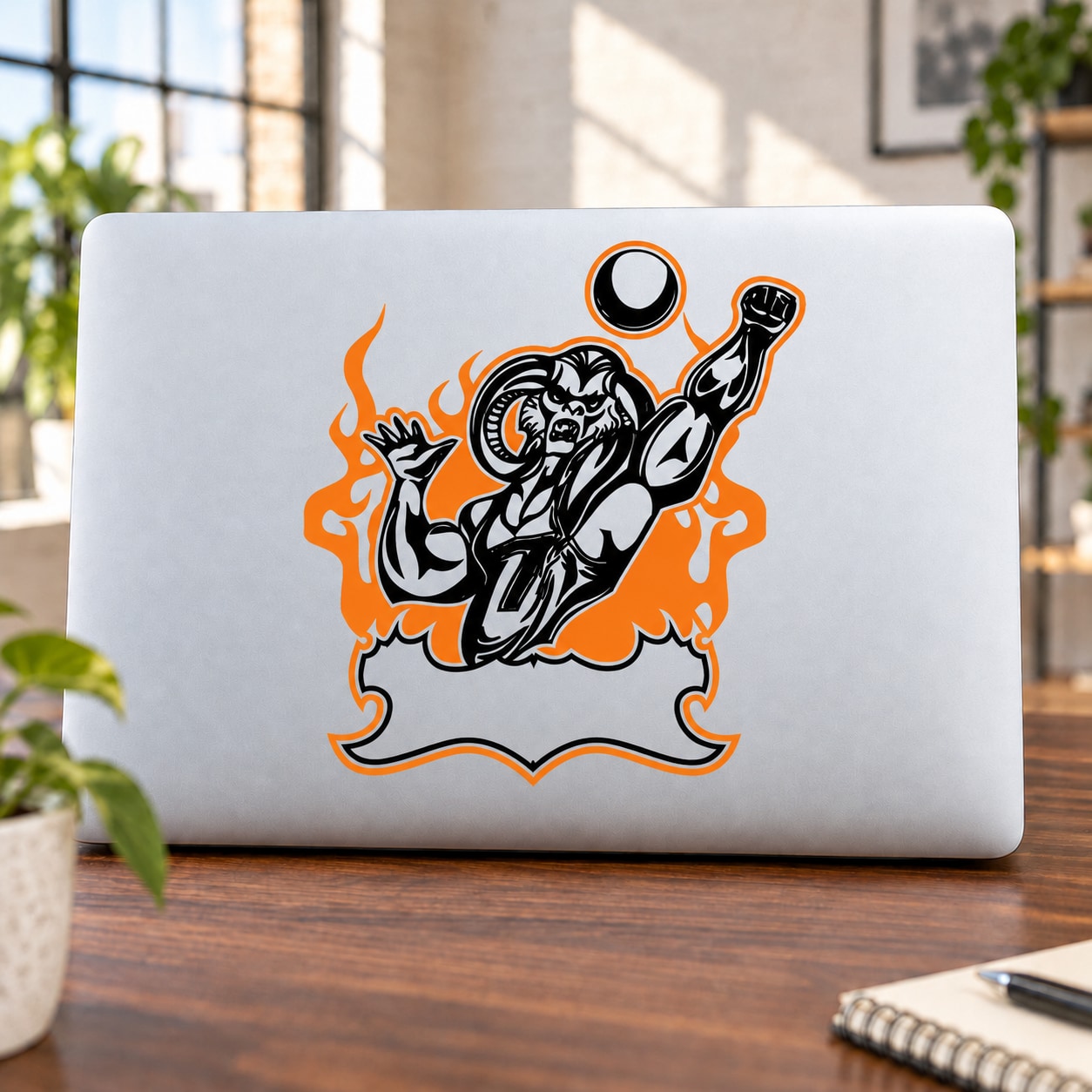 Volleyball vinyl wall decal sticker with black and orange graffiti player and volleyball icon