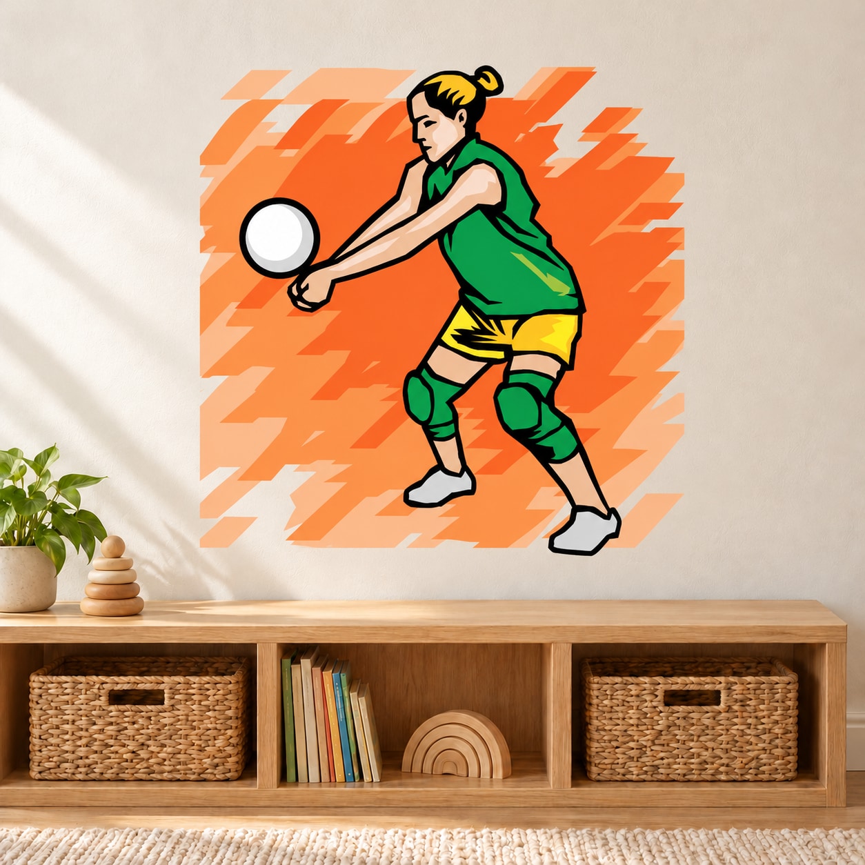Volleyball Wall Decal - Vinyl Sticker - Car Sticker - Die Cut Sticker - SMcolor014 — illustrative vinyl decal application mockup. Surrounding objects are not included.