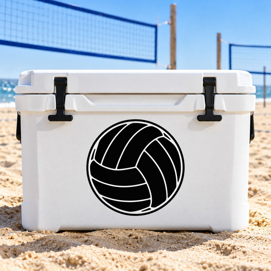 Solid volleyball decal sticker on white cooler, black volleyball graphic