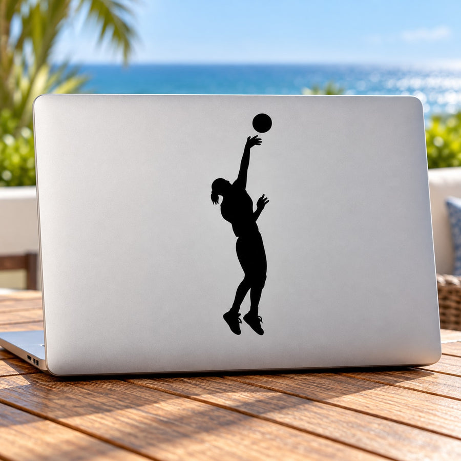 Black volleyball player wall decal silhouette, vinyl car or wall sticker