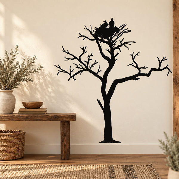 Black leafless tree wall decal silhouette with spreading branches