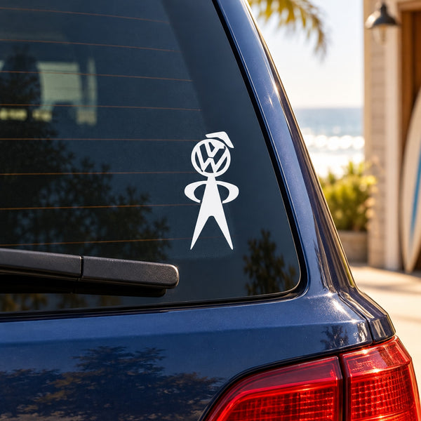 White VW family-man car window decal