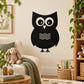 Black owl wall decal with white eyes and wavy chest design