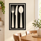 Cutlery napkin decal with knife, fork, and spoon silhouettes in a square frame