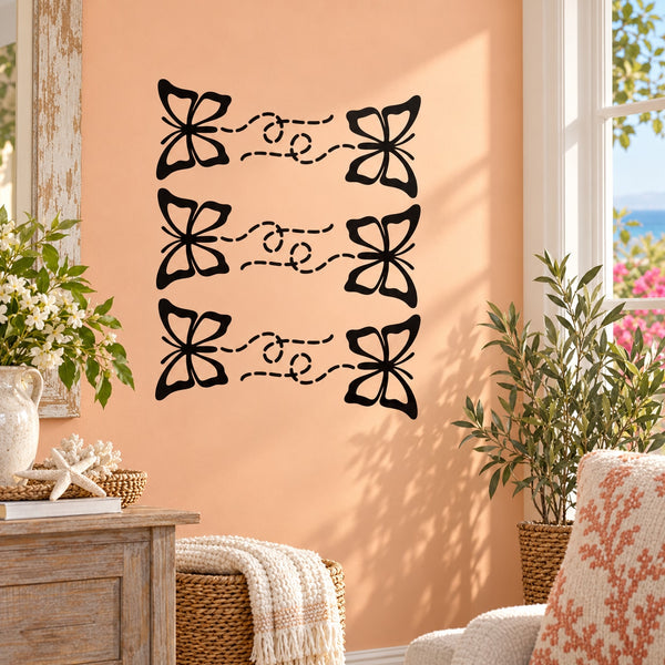 Butterfly wall decal sticker with five butterflies and dotted line accents