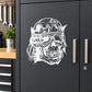 Warrior skull decal: white warrior skull face graphic on dark surface
