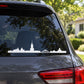 Warsaw skyline window decal in white silhouette with central spire and domed roof