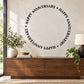 Happy anniversary wall decal with circular black lettering on wall