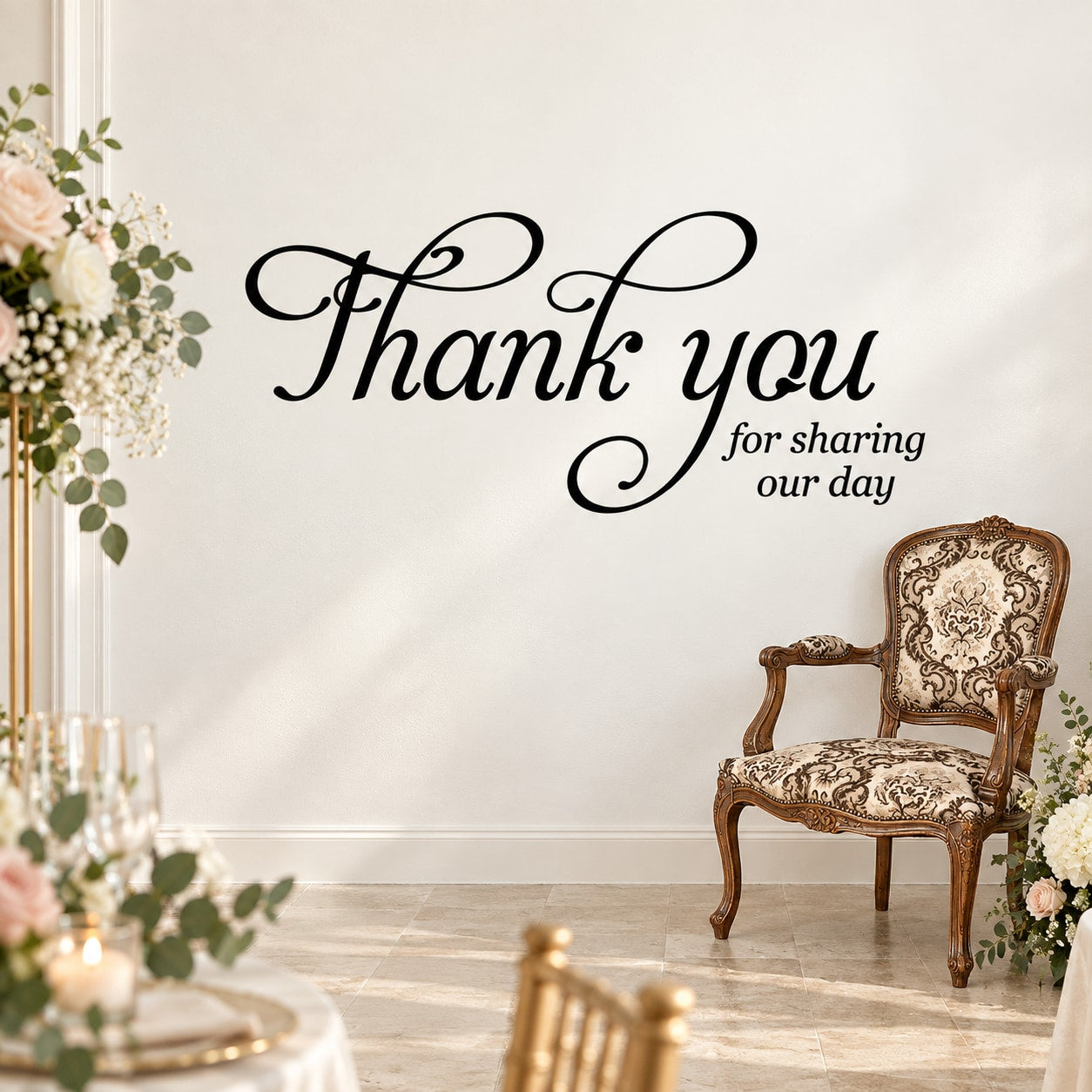Thank you for sharing our day wall decal, black cursive script