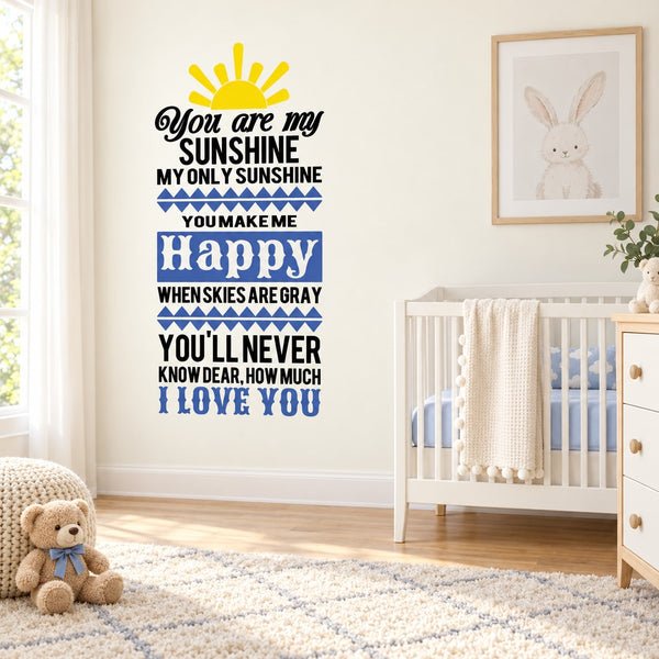 Inspirational wall decal featuring sunshine rays, rabbit, and 'You are my sunshine' text