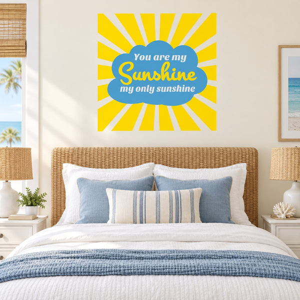 Sunshine wall decal with blue oval and yellow rays, reading 'You're my Sunshine'
