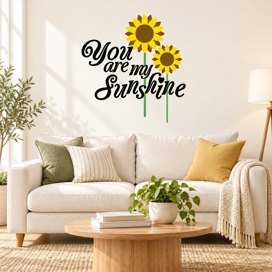 You Are My Sunshine Sunflower Decal — illustrative vinyl decal application mockup. Surrounding objects are not included.