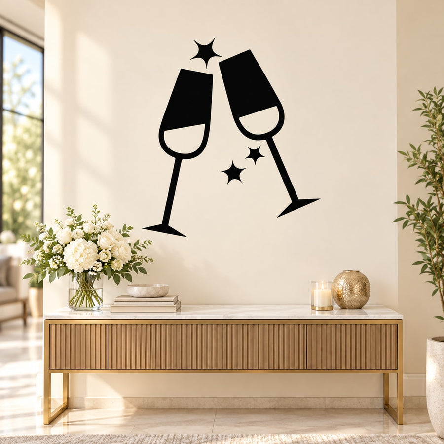 Wedding Champagne Glasses Toast Decal — illustrative vinyl decal application mockup. Surrounding objects are not included.