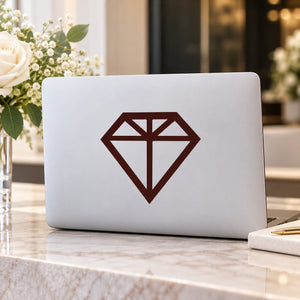 Diamond wedding symbol decal with dark outline on white rectangular backing