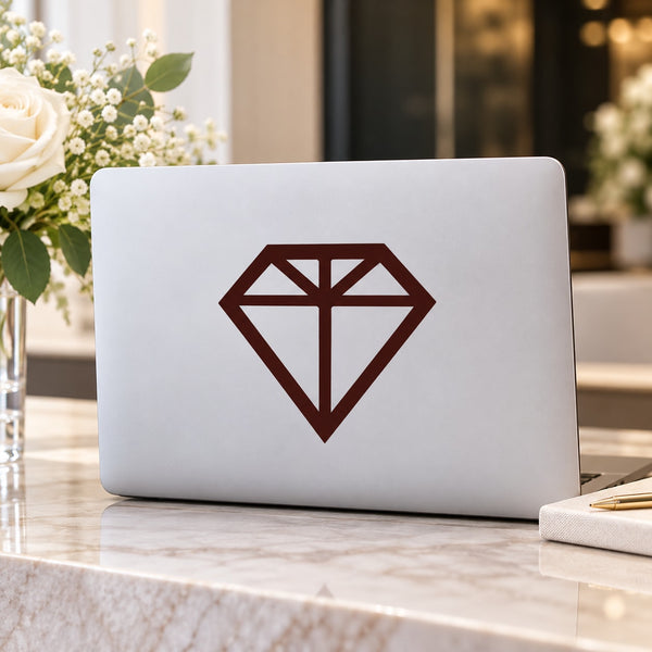Diamond wedding symbol decal with dark outline on white rectangular backing