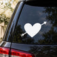 Heart with arrow symbol vinyl decal on black car window glass