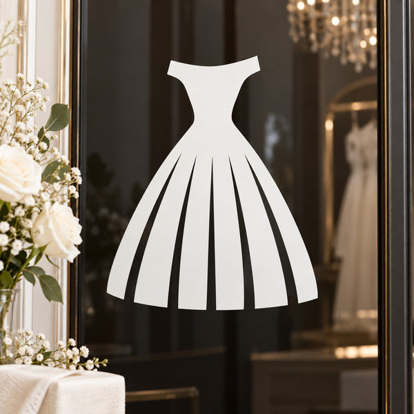 White wedding dress decal silhouette with fitted bodice and full pleated skirt