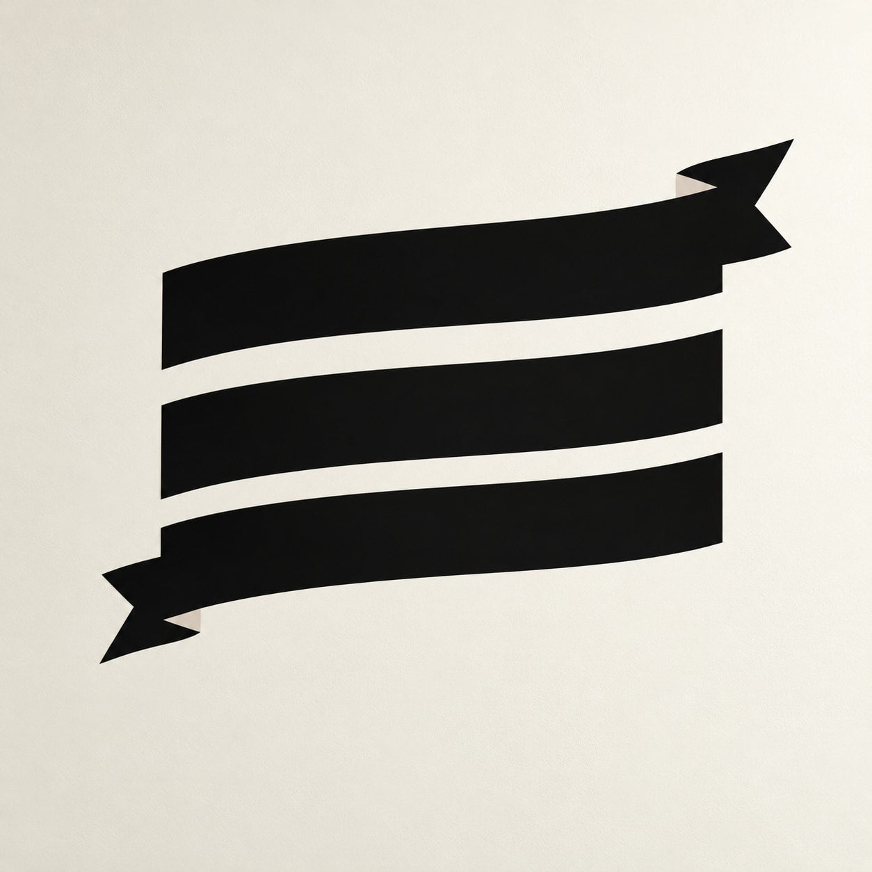 Black ribbon-style banner sticker with pointed ends and striped ribbon cutout