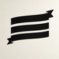 Black ribbon-style banner sticker with pointed ends and striped ribbon cutout