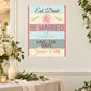 Wedding save-the-date sticker with 'Eat, Drink & Be Married' and 'June 14th' text