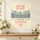 Save-the-date wedding sticker with 'Mark your calendars' and 'You are invited' text