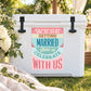 Wedding custom decal on white cooler: 'We're getting married... celebrate with us'
