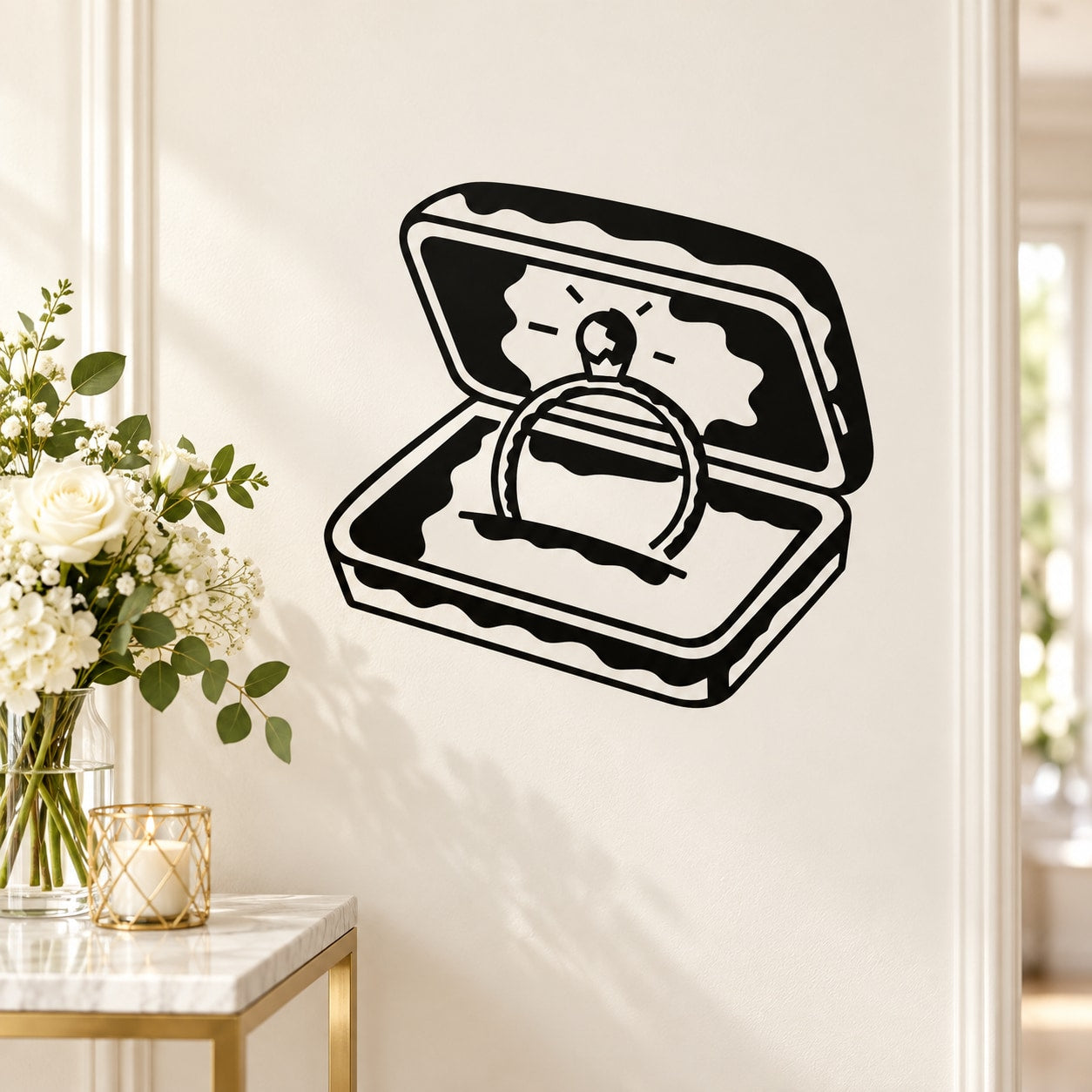 Black open ring box wedding ring decal wall sticker