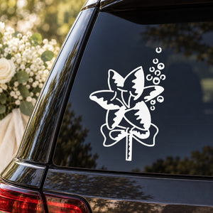 Wedding flower decal sticker with white outlined butterfly and floral sprig design