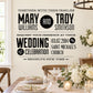 Wedding custom decal with couple names and wedding date in black-and-white typography