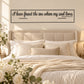 Wedding quote wall decal in black script with Bible reference, above a bed