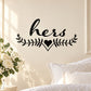 Floral frame wedding decal with 'Hers' cursive script and heart centerpiece